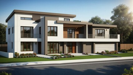 Fototapeta na wymiar 3d house model rendering on white background, 3D illustration modern cozy house