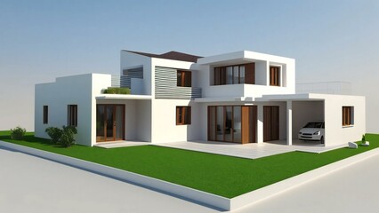 3d house model rendering on white background, 3D illustration modern cozy house