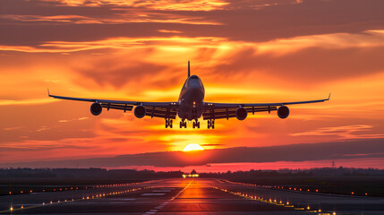 Fototapeta na wymiar Airplane Taking Off at Sunset