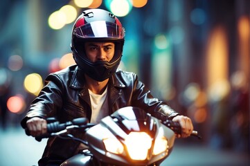 A man wearing a helmet and riding a motorcycle