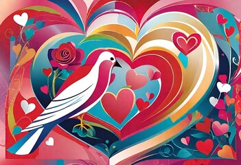 Fototapeta premium Enchanted Roses and Hearts: A Tapestry of Valentine's Romance