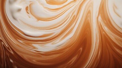 A close shot of Cappuccino and milk texture wavy backdrop, Generative AI.