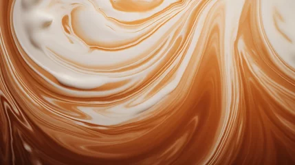 Zelfklevend Fotobehang A close shot of Cappuccino and milk texture wavy backdrop, Generative AI. © Noobs