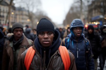 African illegal immigrants on street in European city