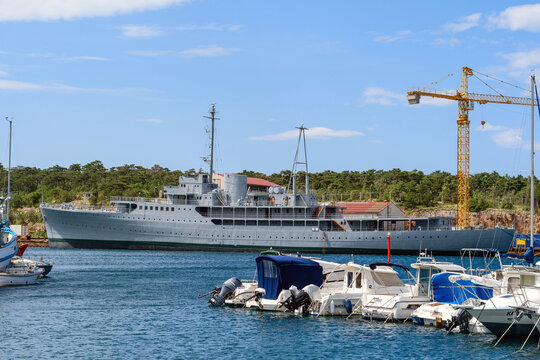Beautiful old ship Galeb during restoration in port of Kraljevica, Croatia