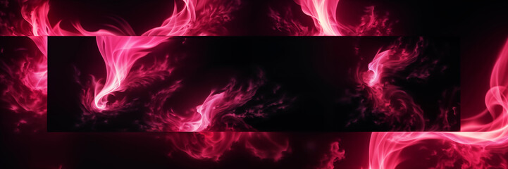 dark background with pink and red smoke rising in all directions. There are horizontal lines of varying intensity, and the whole image has a cool tone.