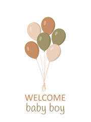 Welcome baby boy card with ballons