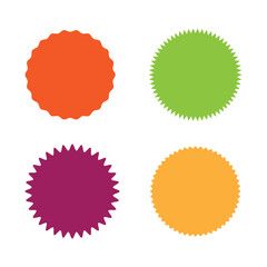 Set of starburst, sunburst badges, labels, stickers.  green, orange, pink, yellow. color. Vector illustration. Eps file 4.