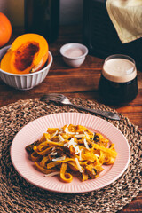 Tagliatelle Pasta with Creamy Pumpkin Sauce and Mushrooms