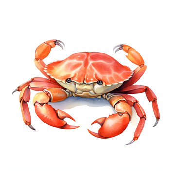 Vibrant watercolor illustration of a red crab on a white background, suitable for marine life articles and educational materials.