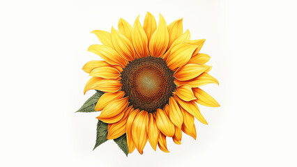 vibrant single sunflower drawing realistic with white background