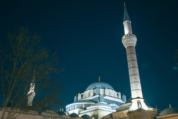 Bayezid or Beyazit Mosque view at night. Ramadan or islamic background