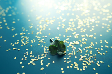St. patrick's day background. Religious Christian Irish celebration. Four-leaf clover symbol of...