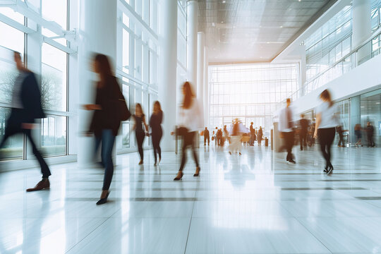 Group of Business People Walking Through Lobby