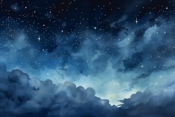 Fototapeta premium Night sky with Clouds and Sparkling Stars 