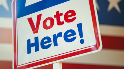 Vote Here, Prominent Signage Directing Voters at an American Polling Place"