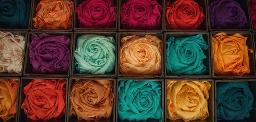  a close up of a box filled with different colors of dyed cloths of different colors of cloths of different colors of cloths of cloths of different colors.