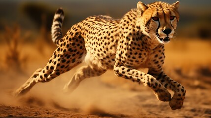 A cheetah in mid-sprint, chasing its prey with incredible speed