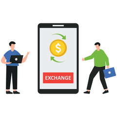 Fototapeta na wymiar People doing online currency exchange Illustration