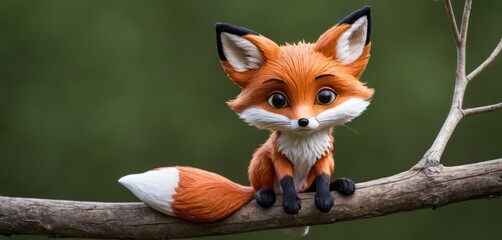  a red fox sitting on top of a tree branch with it's head turned to look like it's sitting on top of a twiggy branch. - obrazy, fototapety, plakaty