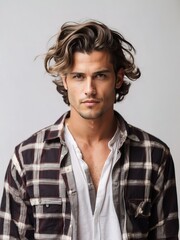 Fototapeta premium Portrait of handsome men, tshirt model posing in white background