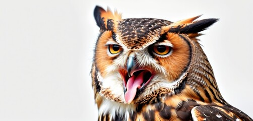  a close up of an owl's face with it's mouth open and it's mouth wide open with it's mouth wide open and it's mouth wide open.
