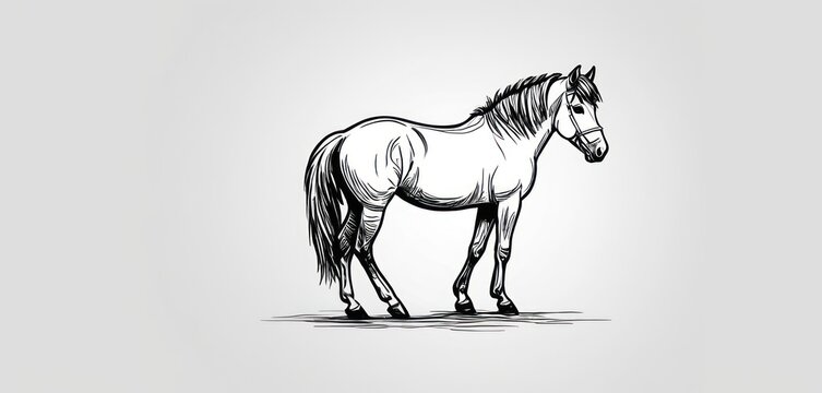  a black and white drawing of a horse on a white background with a black and white line drawing of a horse on the left side of the image, and a black and white line drawing of a.