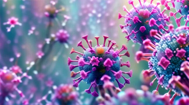 microscope view of viruses, neon colors