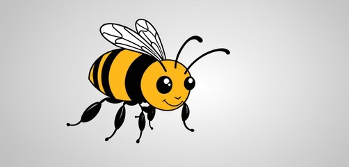  a drawing of a bee with a smiley face on it's back legs and a black and yellow stripe on the front of its back end of its body.
