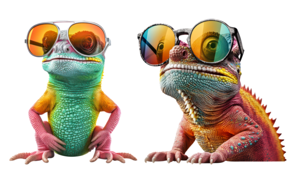 Chameleon wearing sunglasses isolated