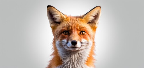  a close - up of a red fox's face with a white background in the foreground and a gray background in the background, with a soft focus on the foreground.