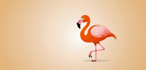  a pink flamingo standing on one leg with its head turned to the side and it's head turned to the side, with a light orange background behind it. - obrazy, fototapety, plakaty
