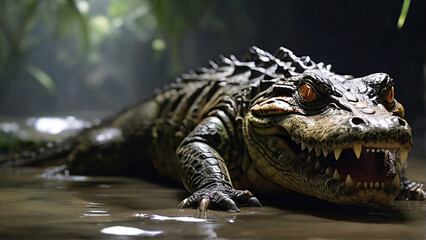 Fototapeta premium Portrait of angry Crocodile, Real Photo