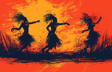 illustration of african women dancing together