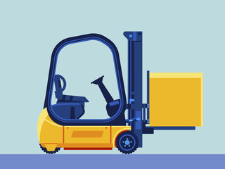 Forklift, industrial truck, lift truck, jitney, hi-lo, fork truck. Powered industrial truck used to lift and move materials over short distances. Vector illustration. © Dumitru