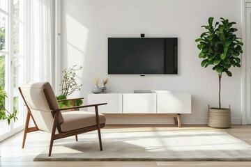 Cabinet for TV on the white wall in living room