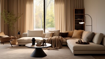 Fototapeta premium house beautiful design interior creative stylish living room in contemporary natural white and beige colour scheme home interior design living room in daylight cosy and simple