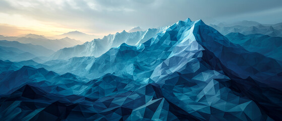 Abstract futuristic geometric mountain landscape background wallpaper in cool blue tones.