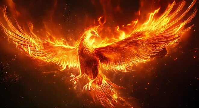 Flying fire phoenix (mp4) made with Ai generative technology