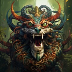 Obraz premium Quetzalcoatl mayan feather digital painting Ai generated art
