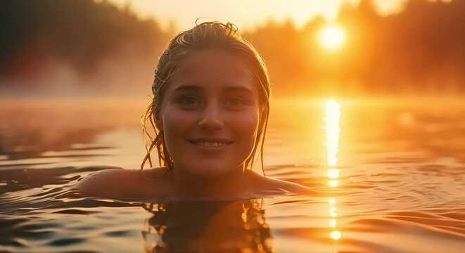 Woman in the water (mp4) made with Ai generative technology, Person is fictional