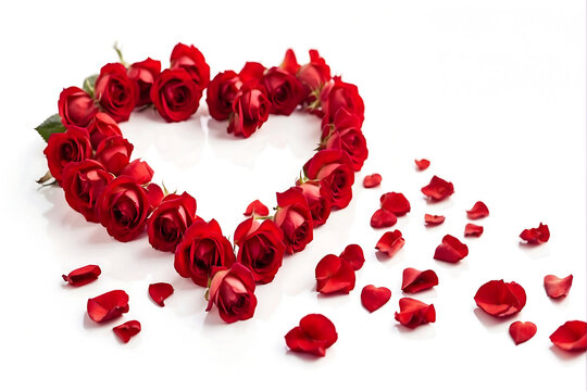 stock photo red heart Made of Red Roses Isolated white background.