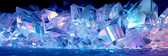 Texture of frozen blue crystals. Transparent crystals of frozen water. Template for your design.	