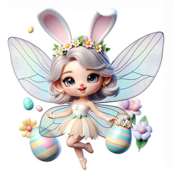 Cute Easter fairy with eggs  illustration Cartoon design
