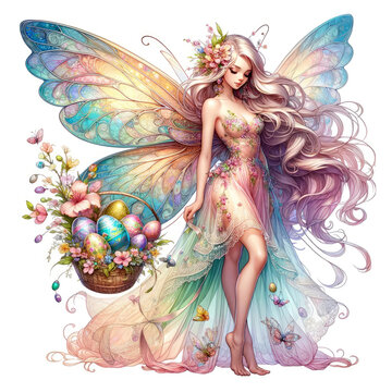 Cute Easter fairy with eggs  illustration Cartoon design