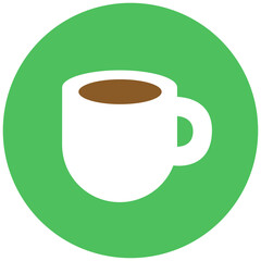 Coffee cup green button icon on transparent background