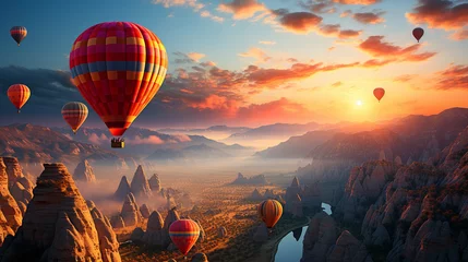 Foto op Canvas Hot air balloons flying over the Botan Canyon in mountain , Generate AI © VinaAmeliaGRPHIC