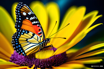 A colourful butterfly is on the flower