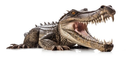 Big crocodile with open Mouth isolated white background. copy space