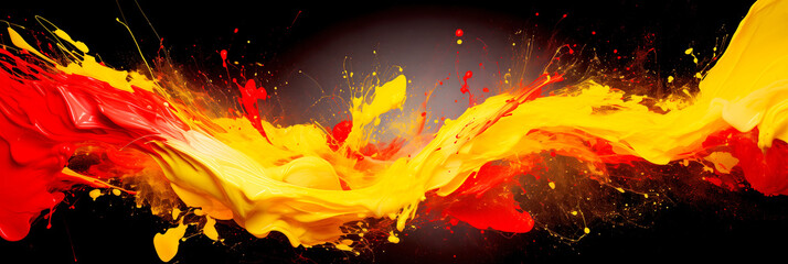 Impressive Explosion of Splashes of Red and Yellow Paint on a Black Background - Abstract Painting